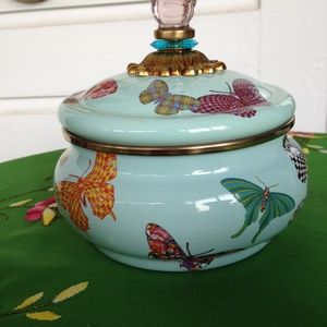 - Mackenzie Childs Blue Butterfly Squash Pot lid can